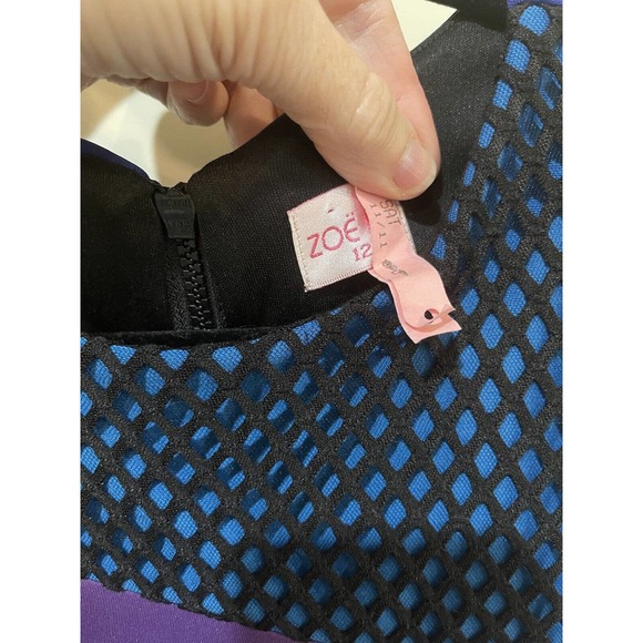 Zoe LTD Girls Size 12 Color Block A-Line Dress Scuba Knit Purple Blue Party WOW! - Picture 4 of 6
